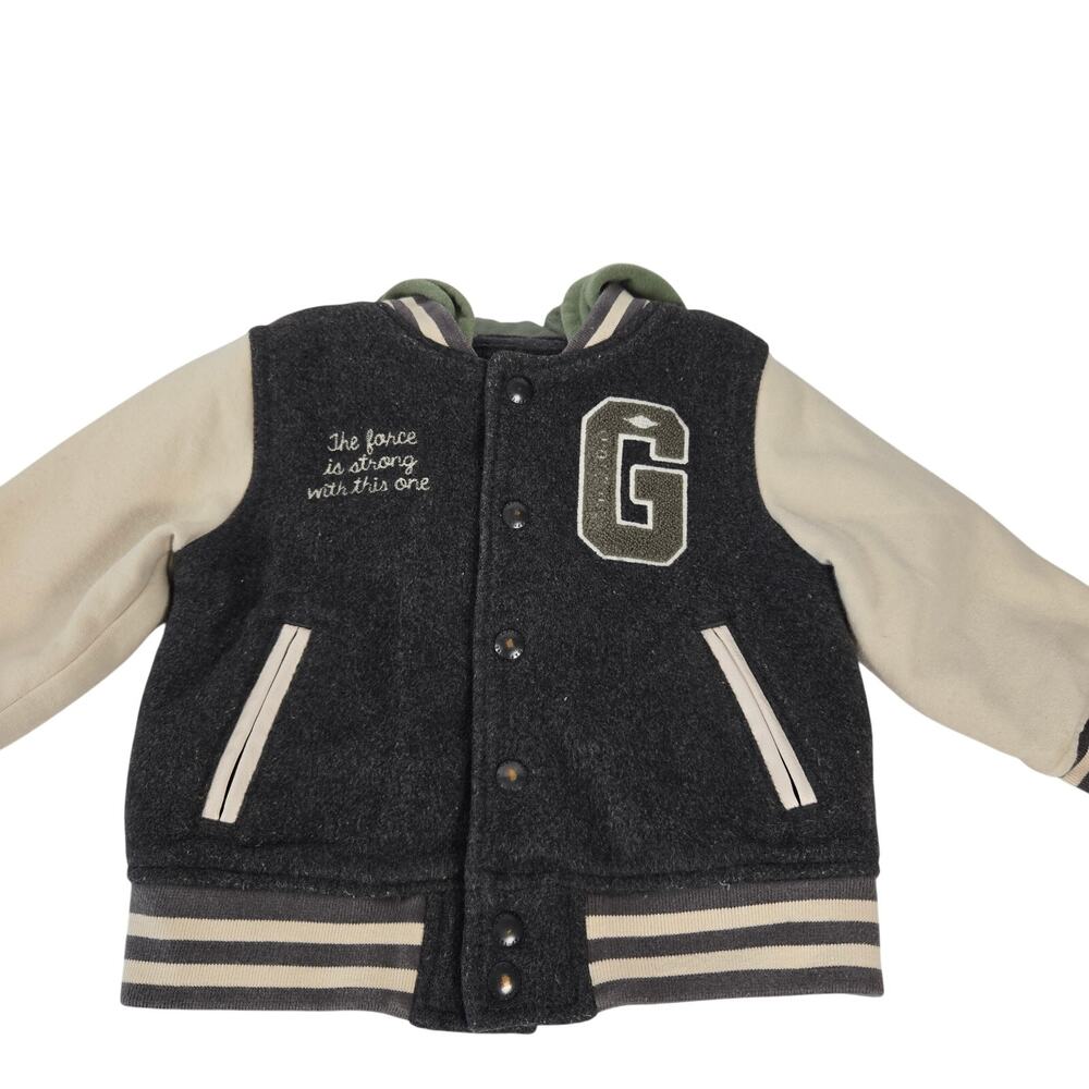 GAP x Star Wars Grogu Letterman Jacket Green Hood with Ears Size 18-24 months